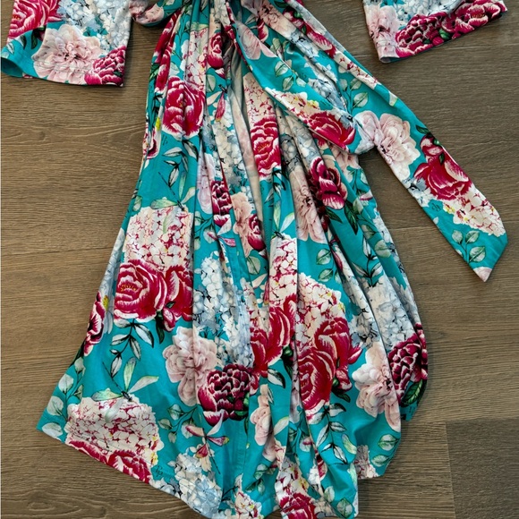 Posh Peanut Eloise Teal Pink Floral Mommy Robe Maternity Post Partum Loungewear - Picture 3 of 7